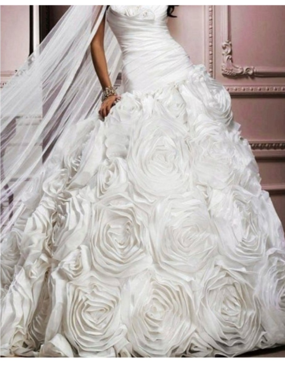 GALINA Signature Ivory Wedding Gown 16W Great Condition Crystal Shoulder Straps